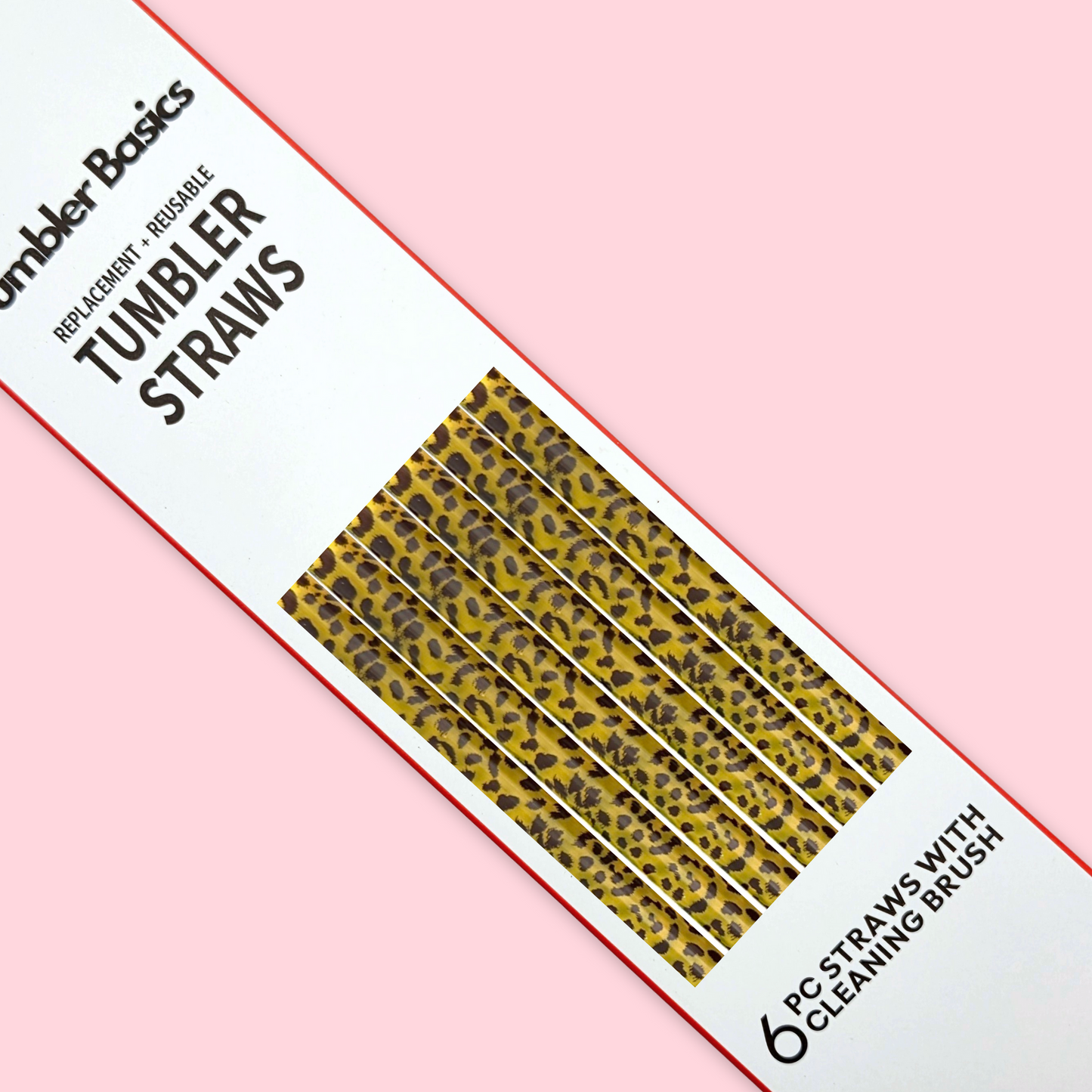 40oz Replacement Clear Straws 6 Pack Cheetah With Cleaning Brush