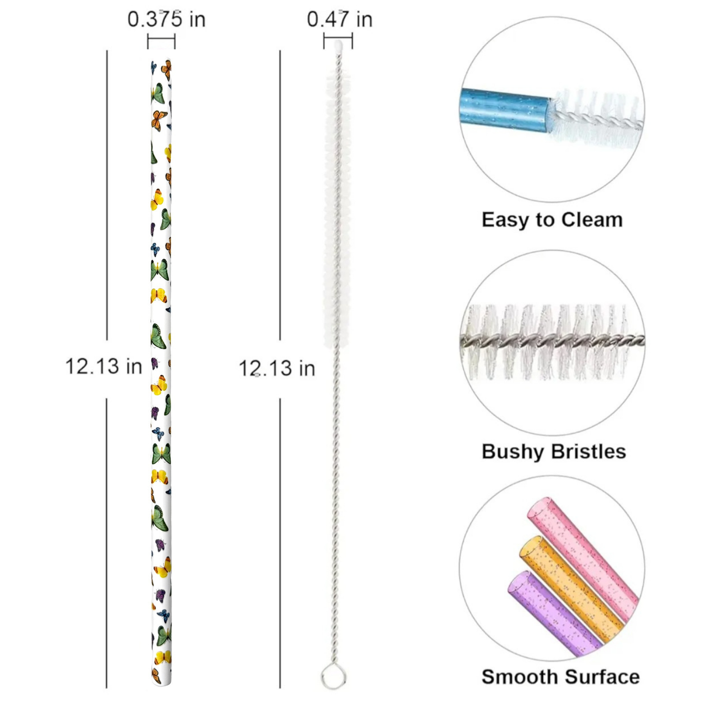 40oz Replacement Straws 6 Butterfly With Cleaning Brush
