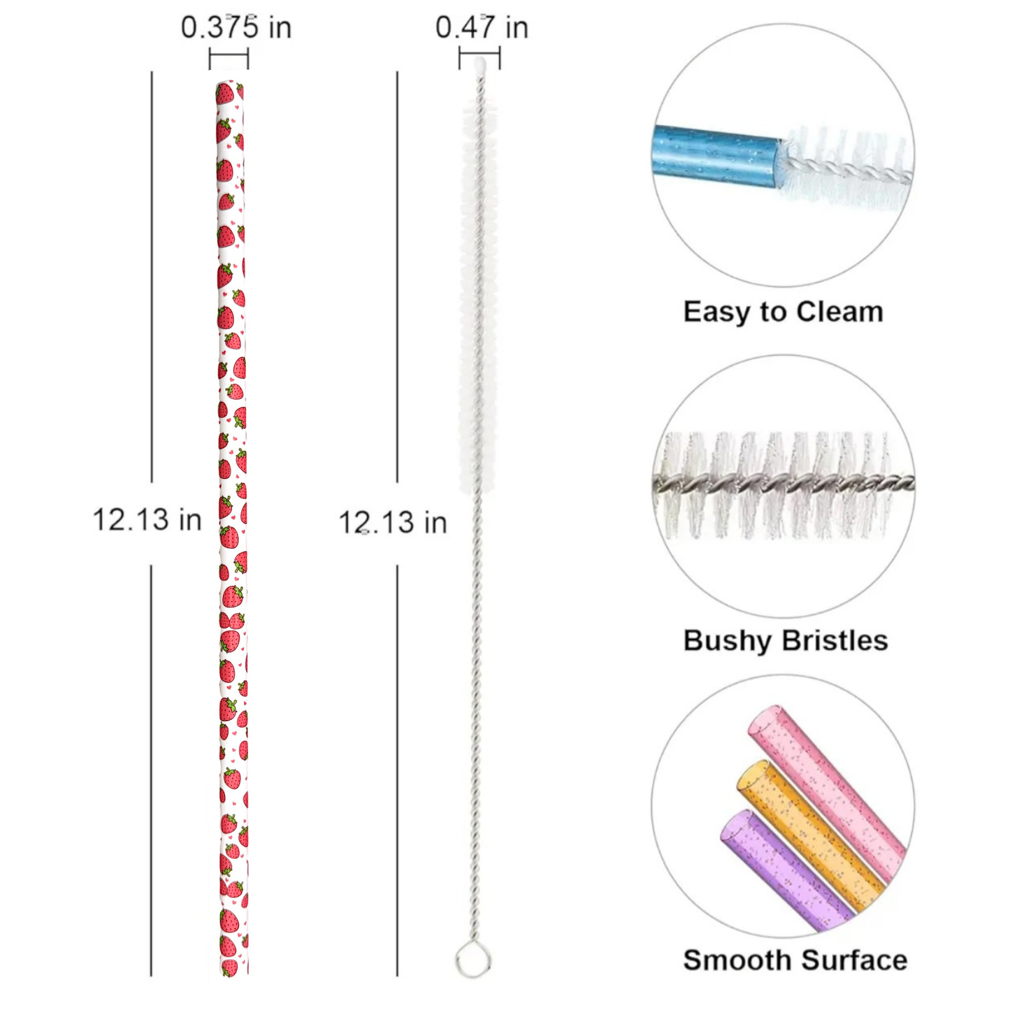 40oz Replacement Straws 6 Pack Strawberry With Cleaning Brush