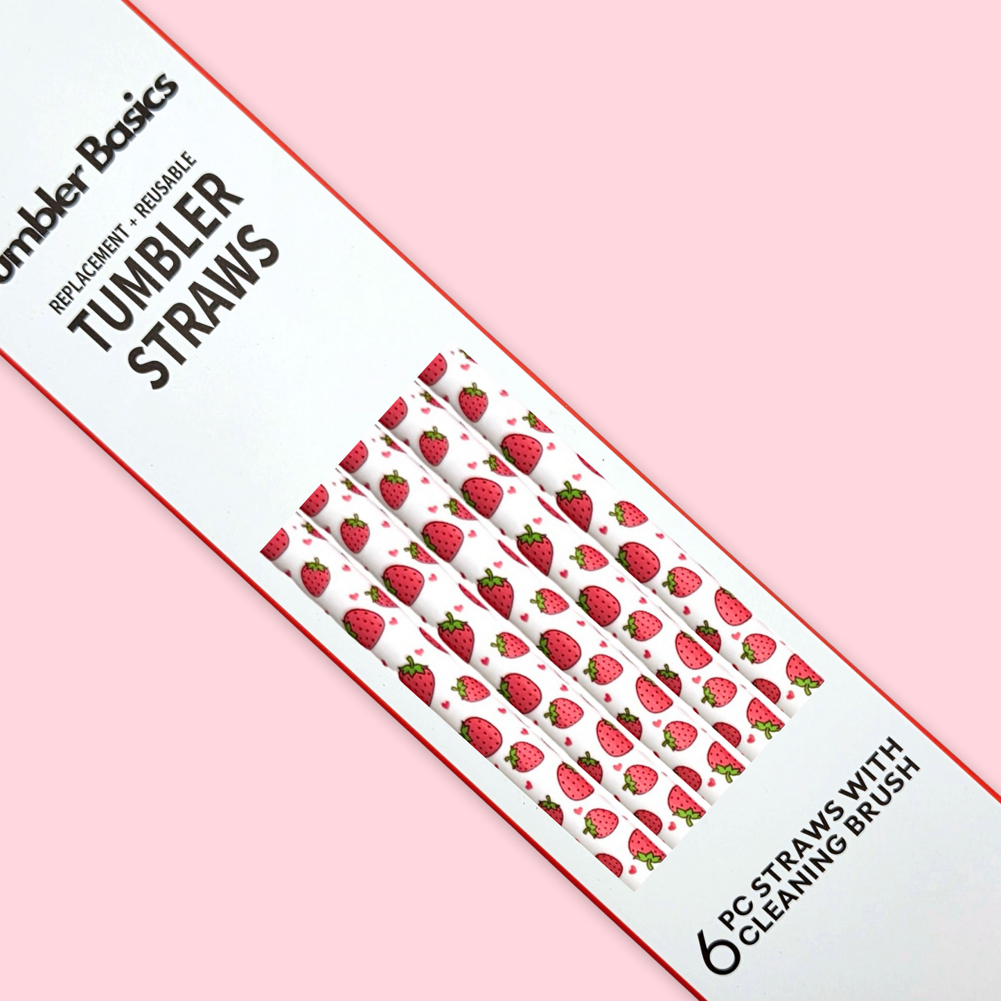 40oz Replacement Straws 6 Pack Strawberry With Cleaning Brush