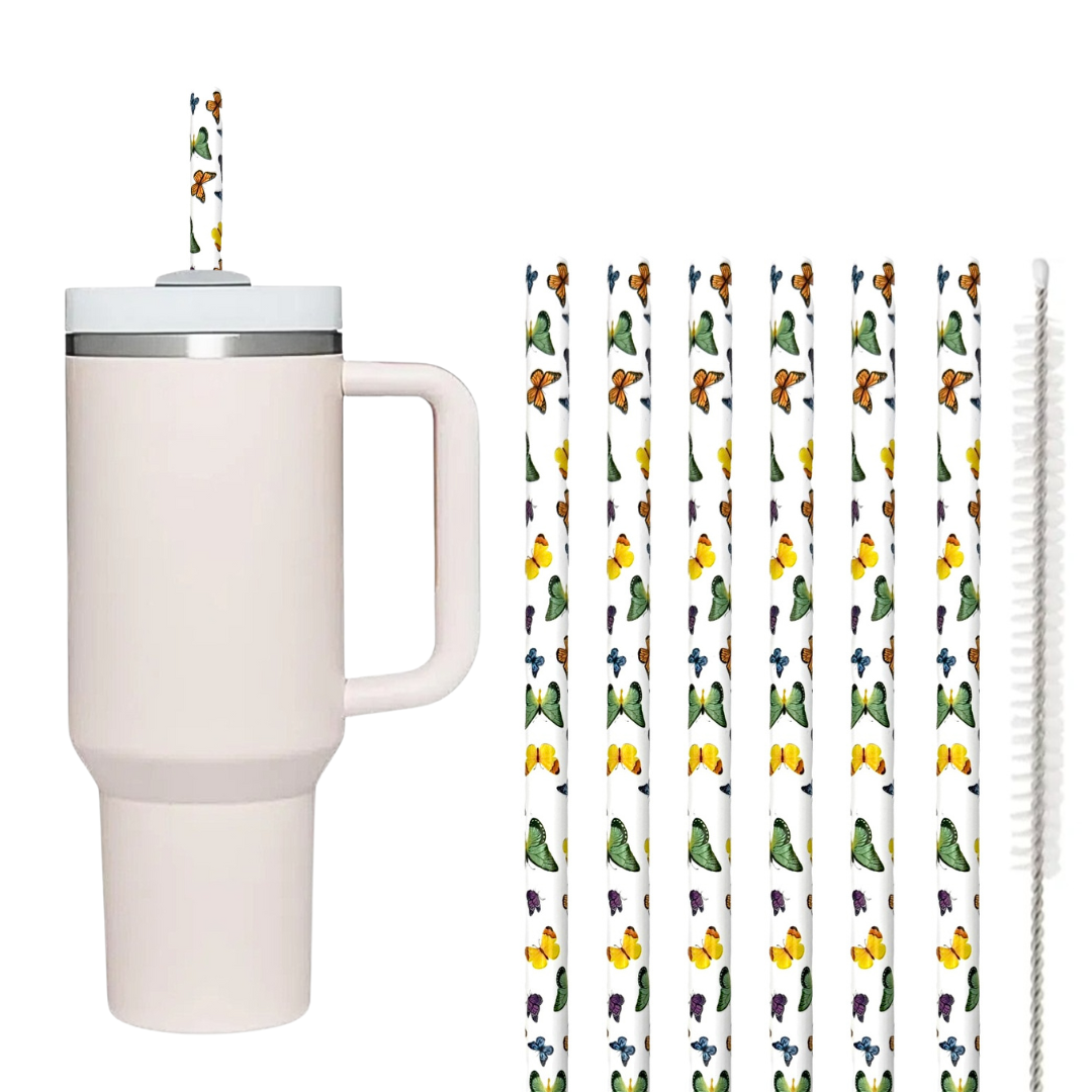 40oz Replacement Straws 6 Butterfly With Cleaning Brush