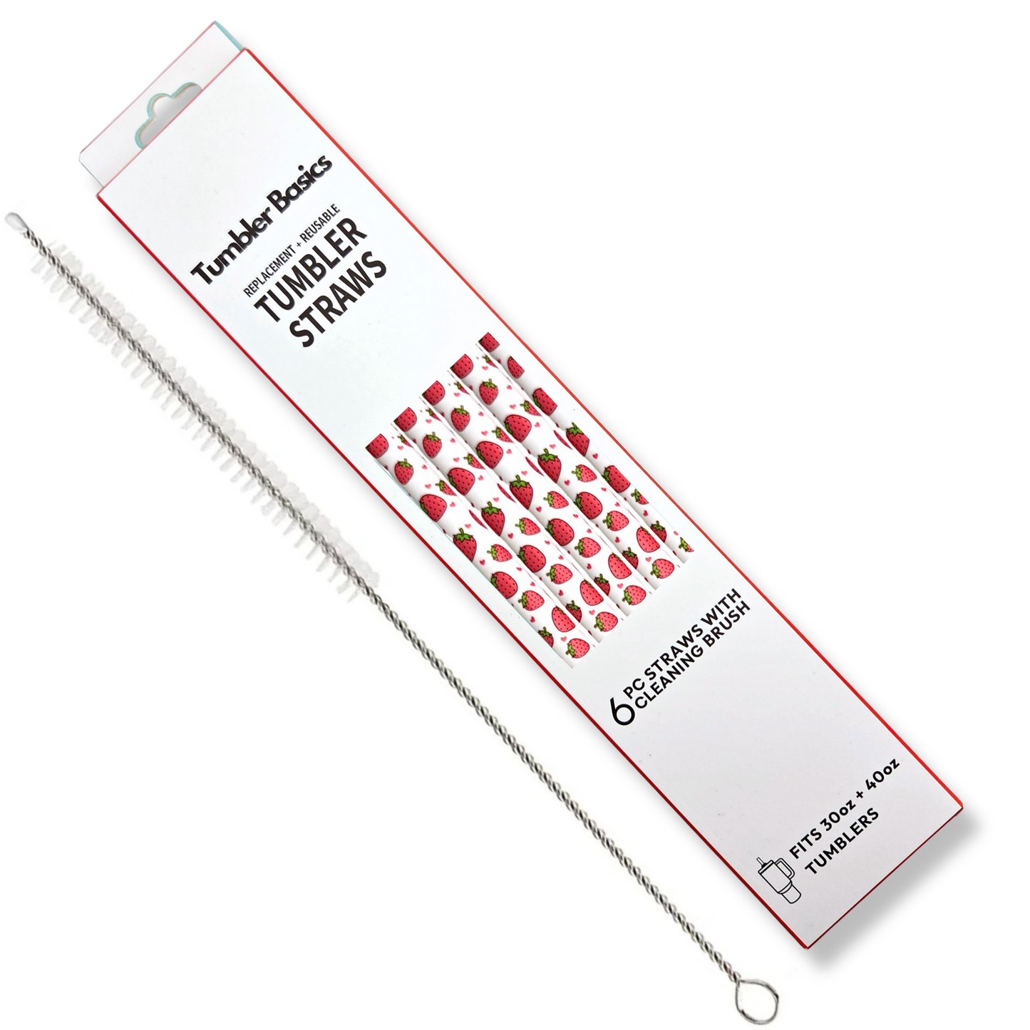 40oz Replacement Straws 6 Pack Strawberry With Cleaning Brush