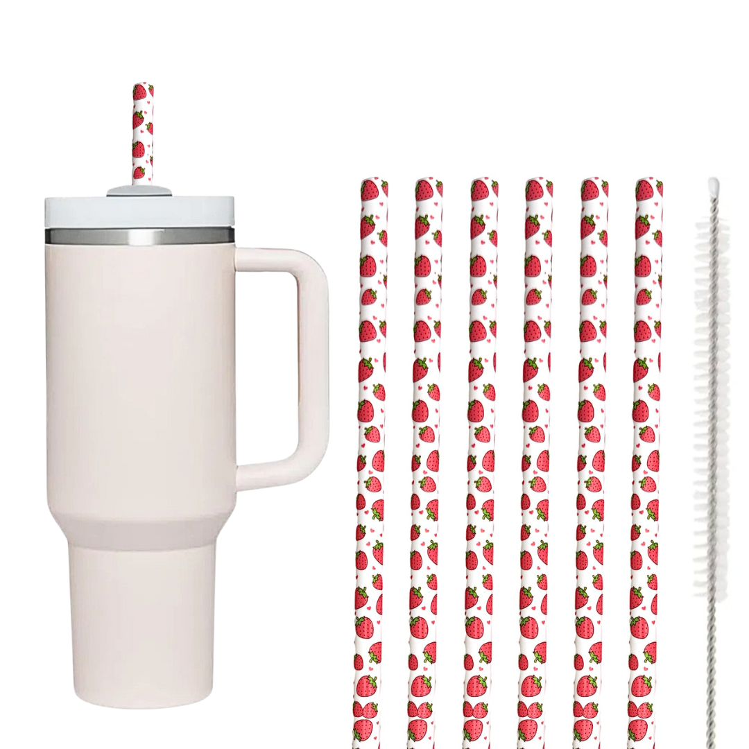 40oz Replacement Straws 6 Pack Strawberry With Cleaning Brush