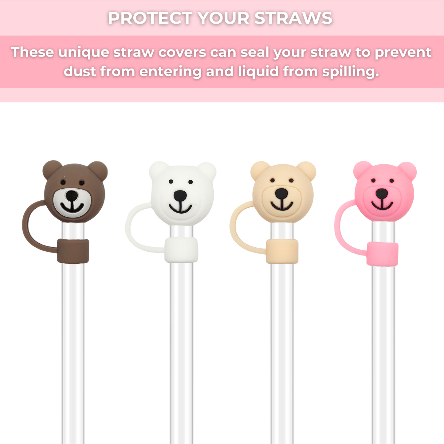 Teddy Bear Straw Cover Set
