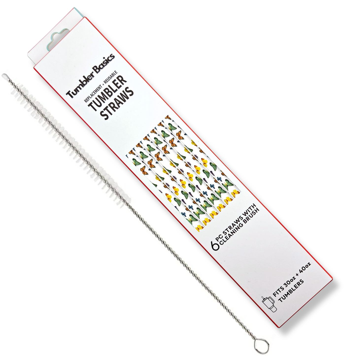 40oz Replacement Straws 6 Butterfly With Cleaning Brush