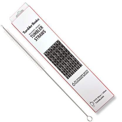 40oz Replacement Clear Straws 6 Pack Black Bows With Cleaning Brush