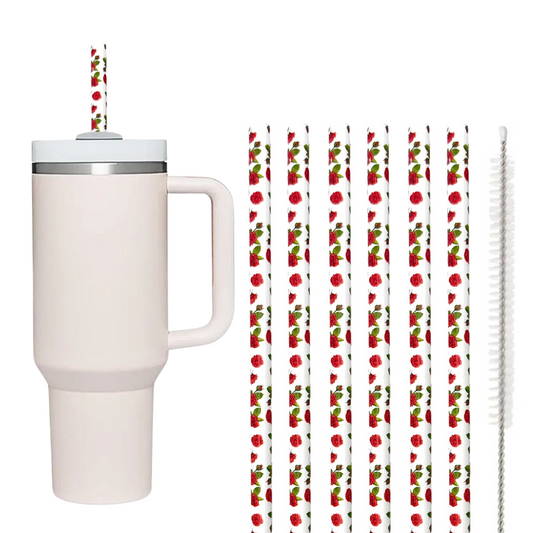 40oz Replacement Clear Straws 6 Pack Roses With Cleaning Brush