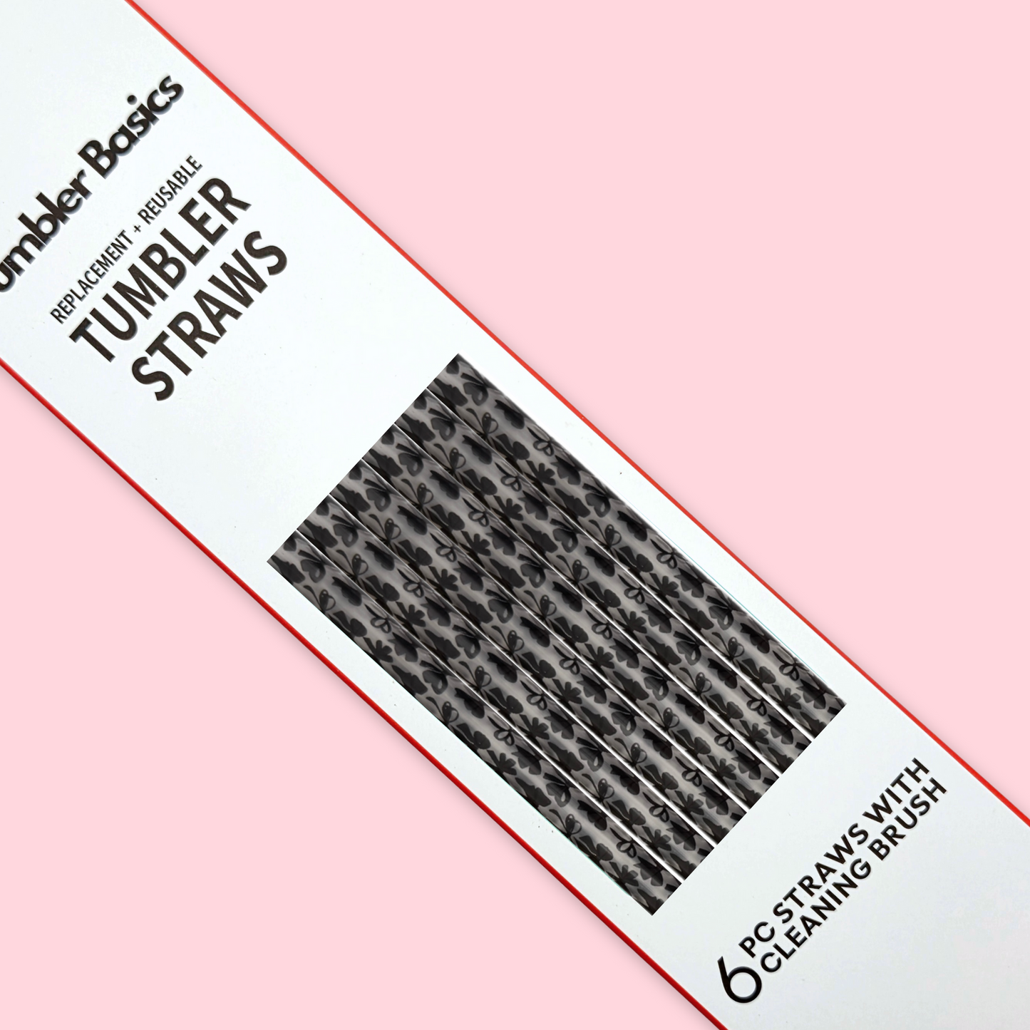 40oz Replacement Clear Straws 6 Pack Black Bows With Cleaning Brush