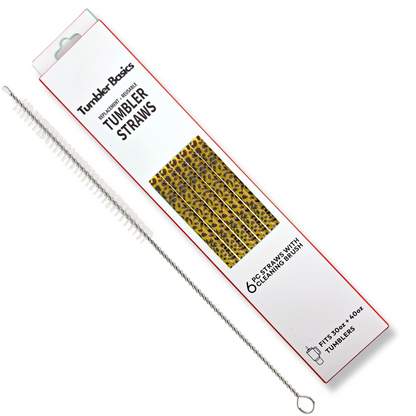 40oz Replacement Clear Straws 6 Pack Cheetah With Cleaning Brush