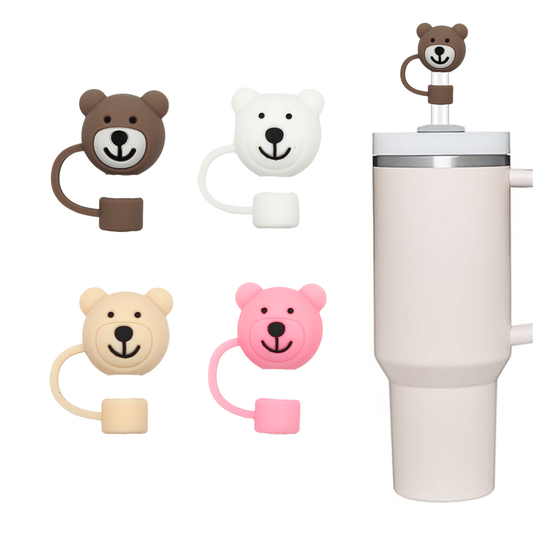 Teddy Bear Straw Cover Set