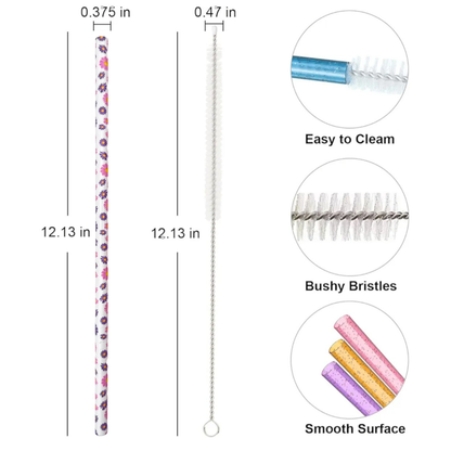 40oz Replacement Straws 6 Pack Flowers With Cleaning Brush