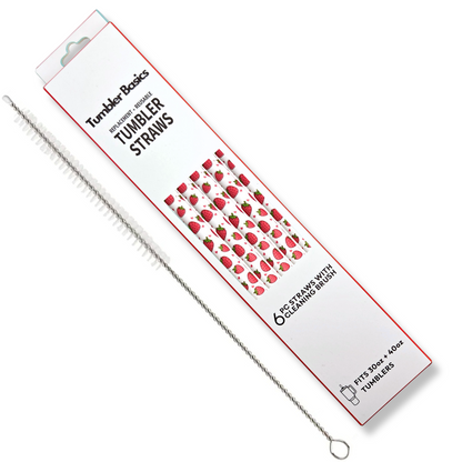 40oz Replacement Straws 6 Pack Strawberry With Cleaning Brush