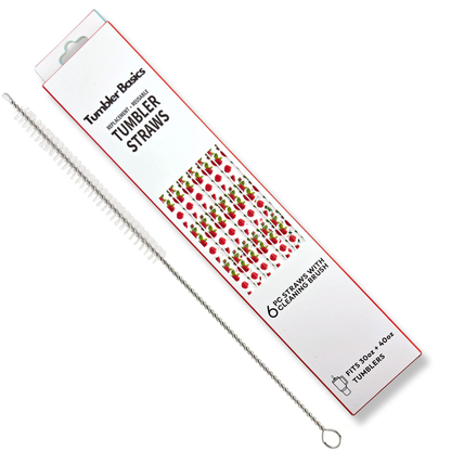 40oz Replacement Clear Straws 6 Pack Roses With Cleaning Brush